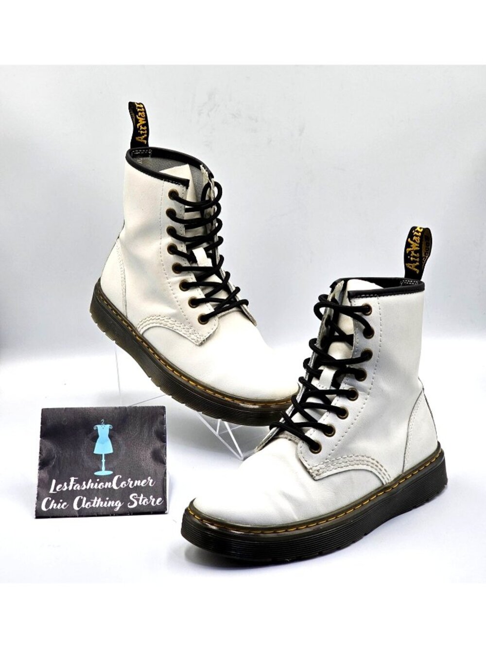 Dr. Martens Women's White Leather Zavala Lace-Up Combat Boots Size 6 2347 - Picture 6 of 16